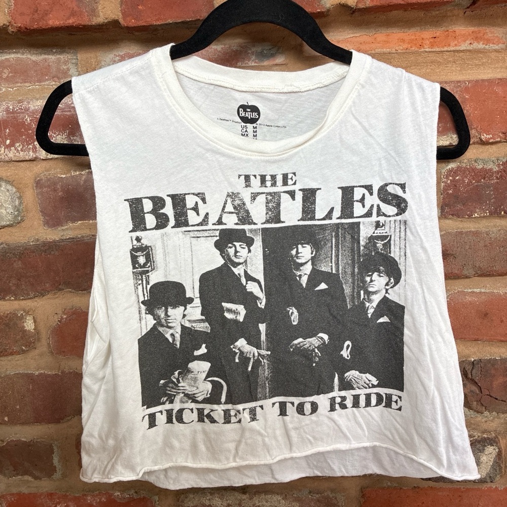 The Beatles White 'Ticket to Ride' Graphic Muscle Tee